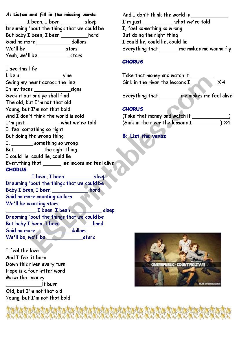 Listening: Counting Stars worksheet