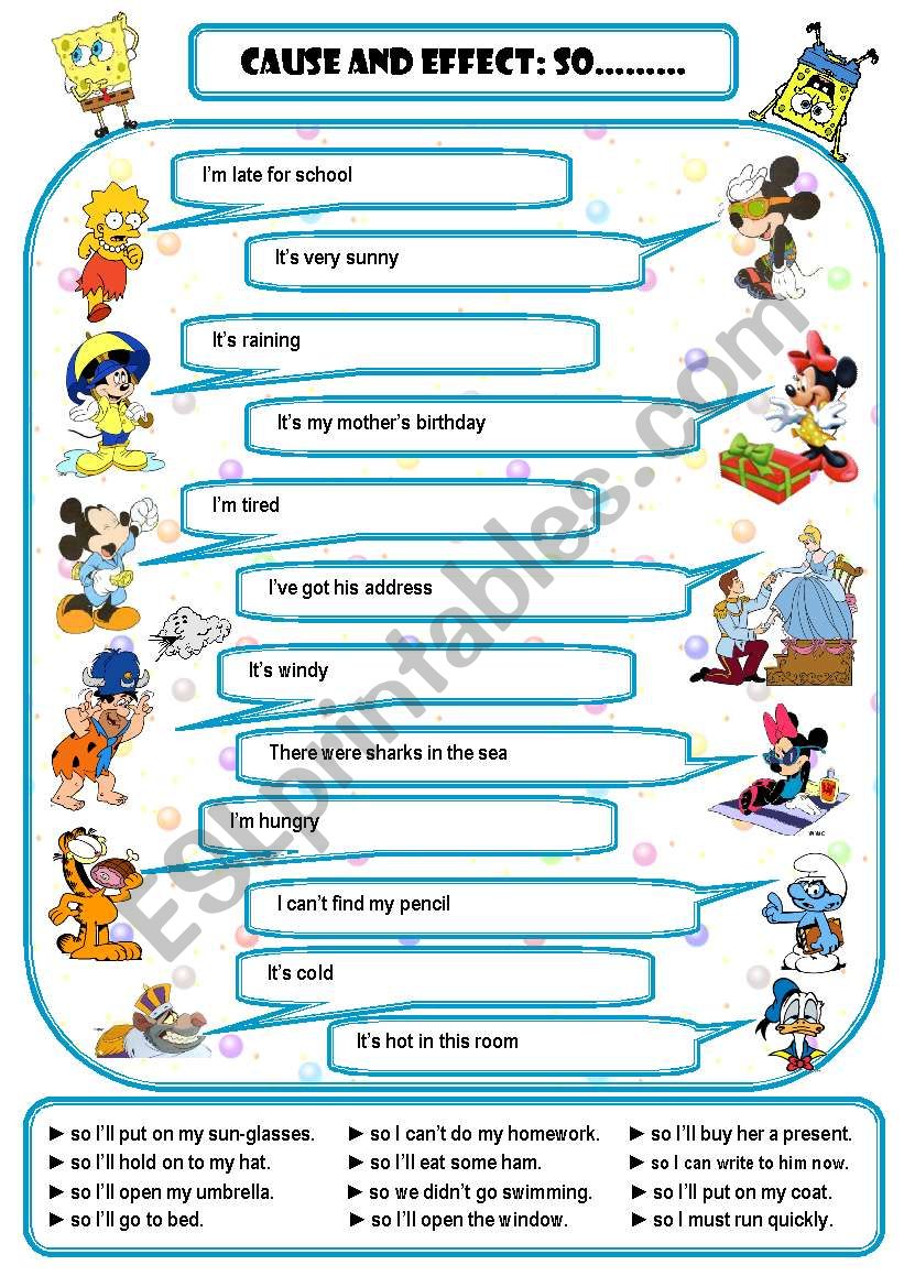 CAUSE AND EFFECT: SO....... worksheet