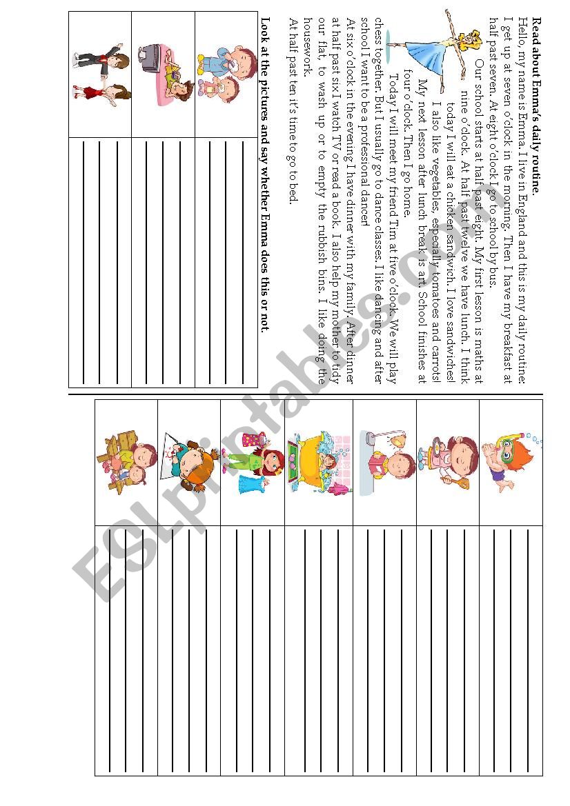 Daily routine - reading worksheet