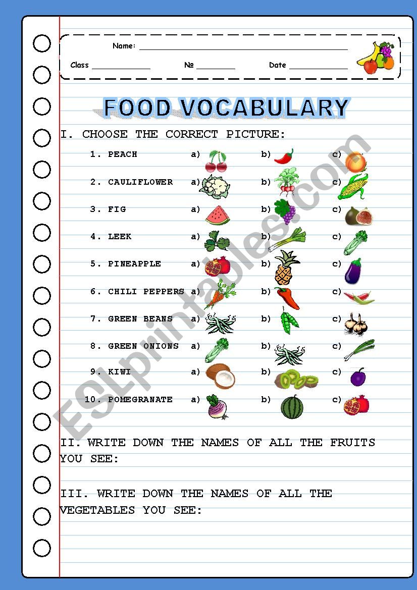 FOOD - Vocabulary - Multiple Choice - Pt.4