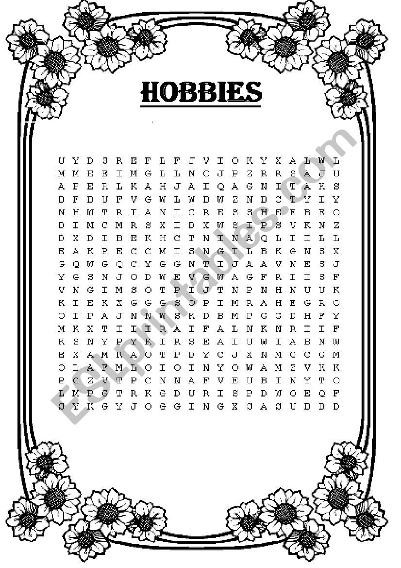 hobbies wordsearch worksheet