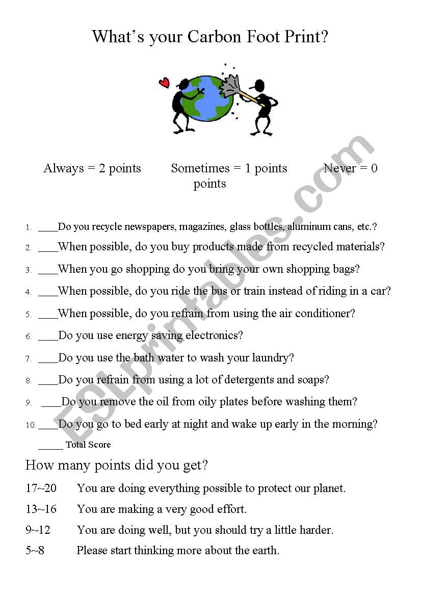 Carbon Footprint Quiz Esl Worksheet By Patrickgaebler