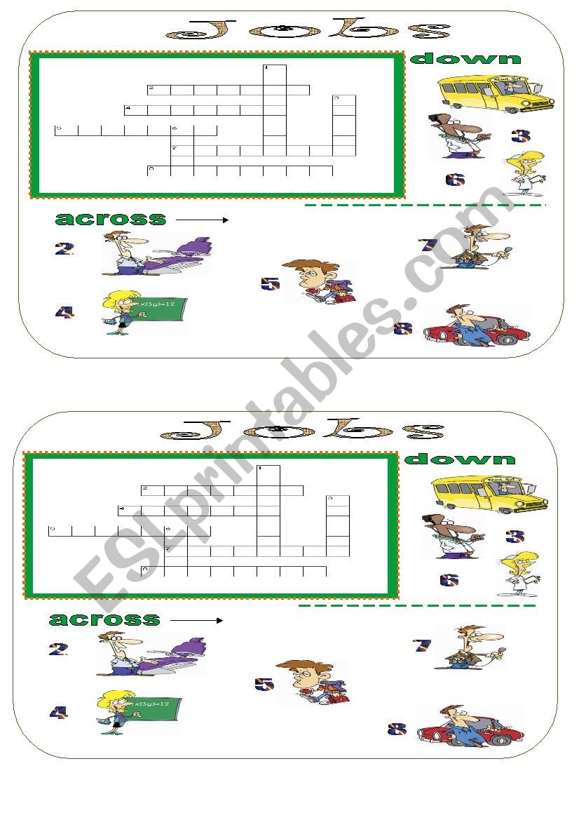 Jobs Crossword worksheet