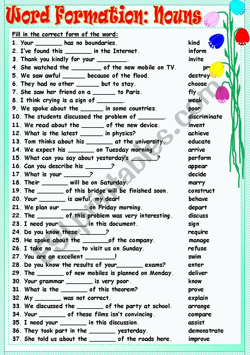 Word Formation: Nouns worksheet