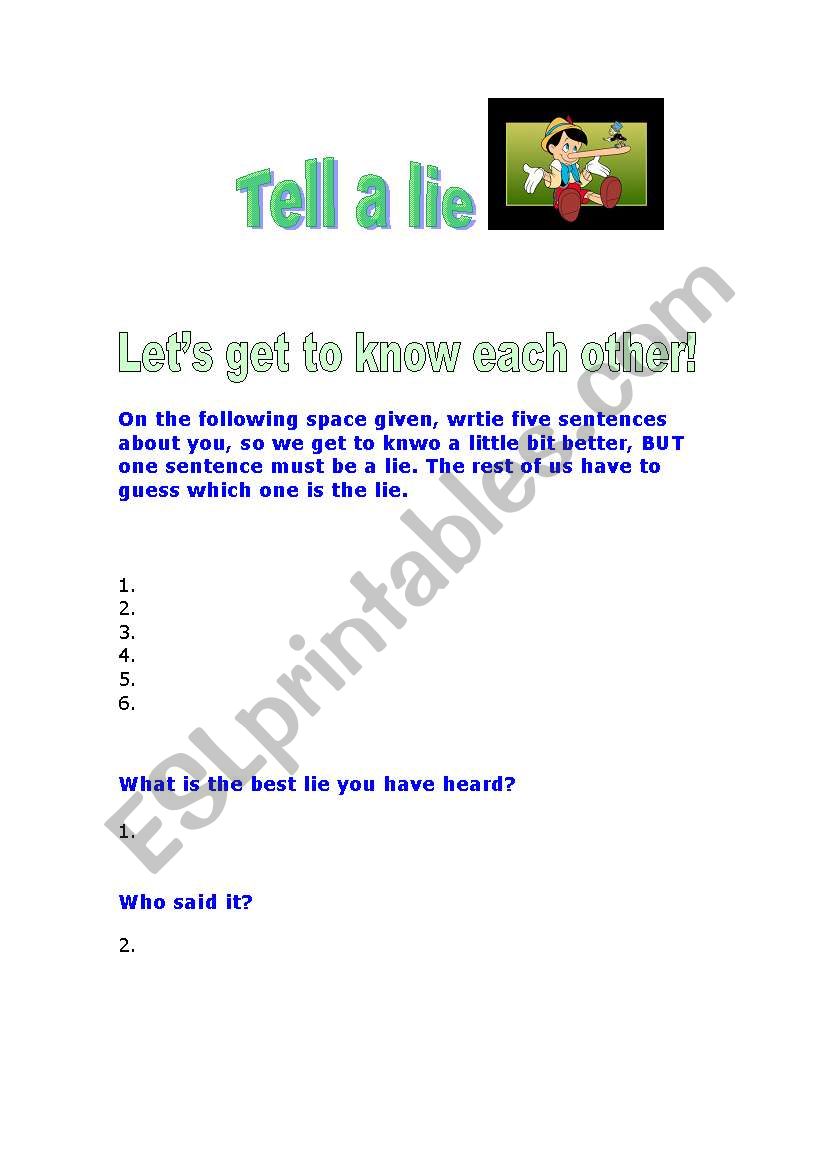 Guess the lie (an activity for the beginnign of the course)