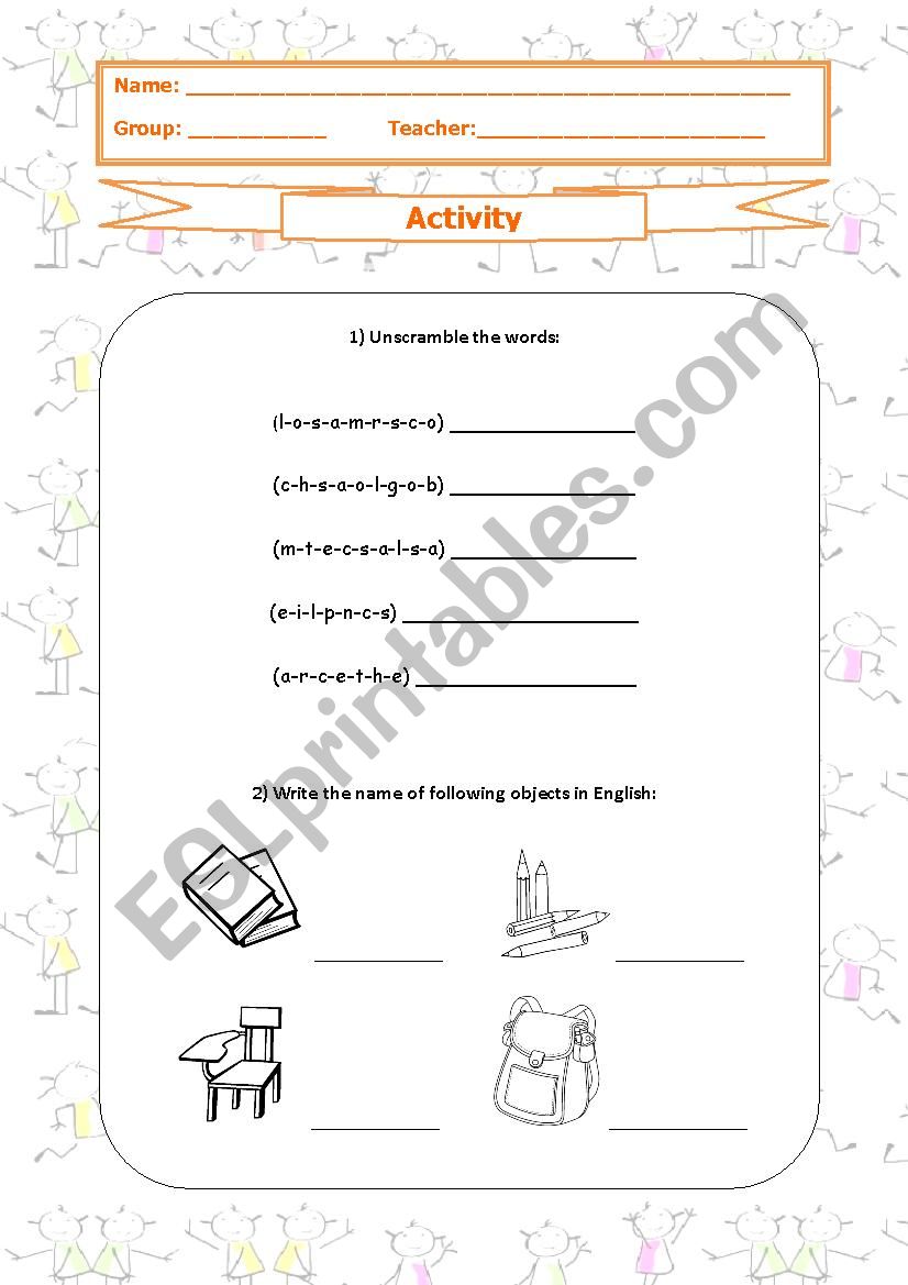 School Objects worksheet