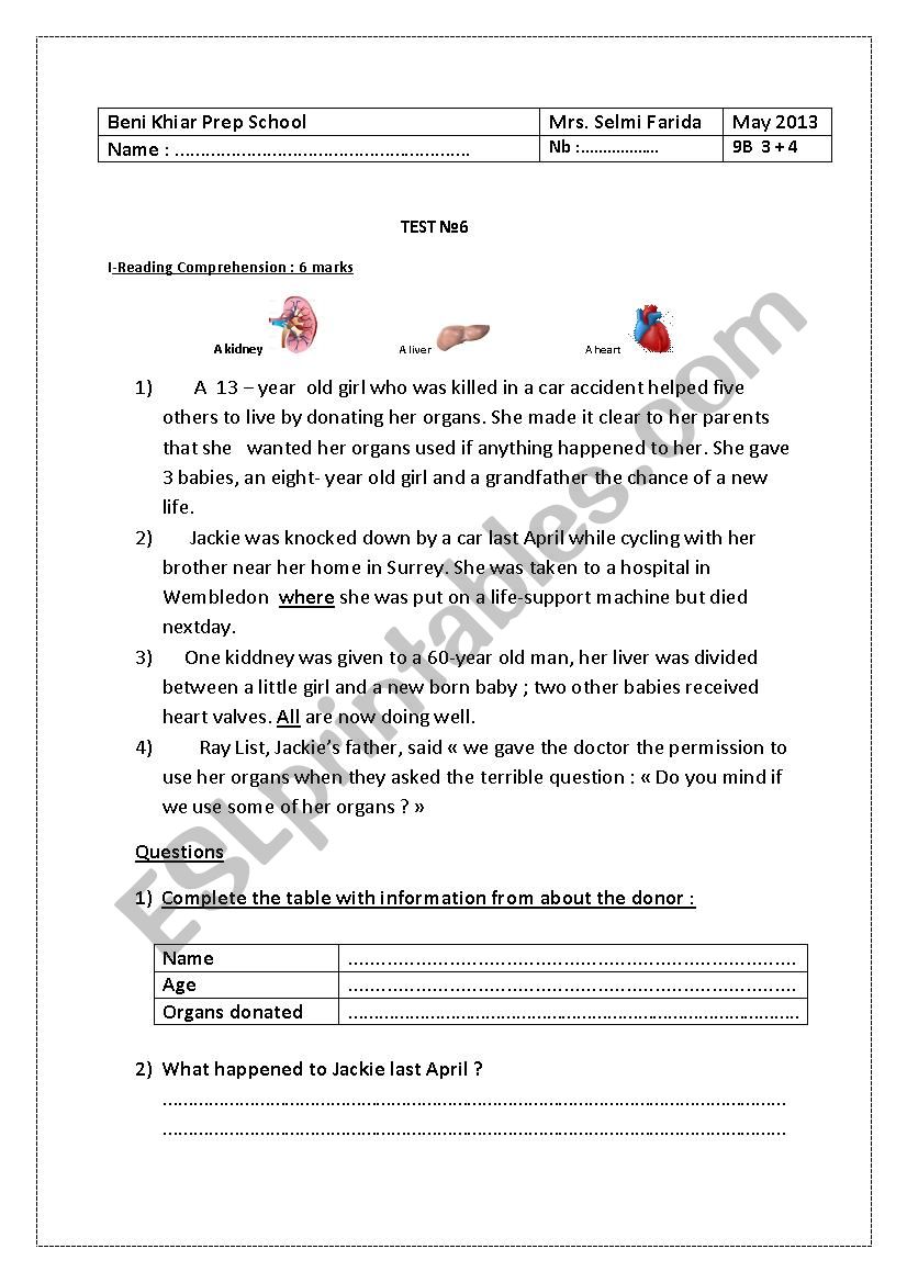 A test includes reading + language + writing