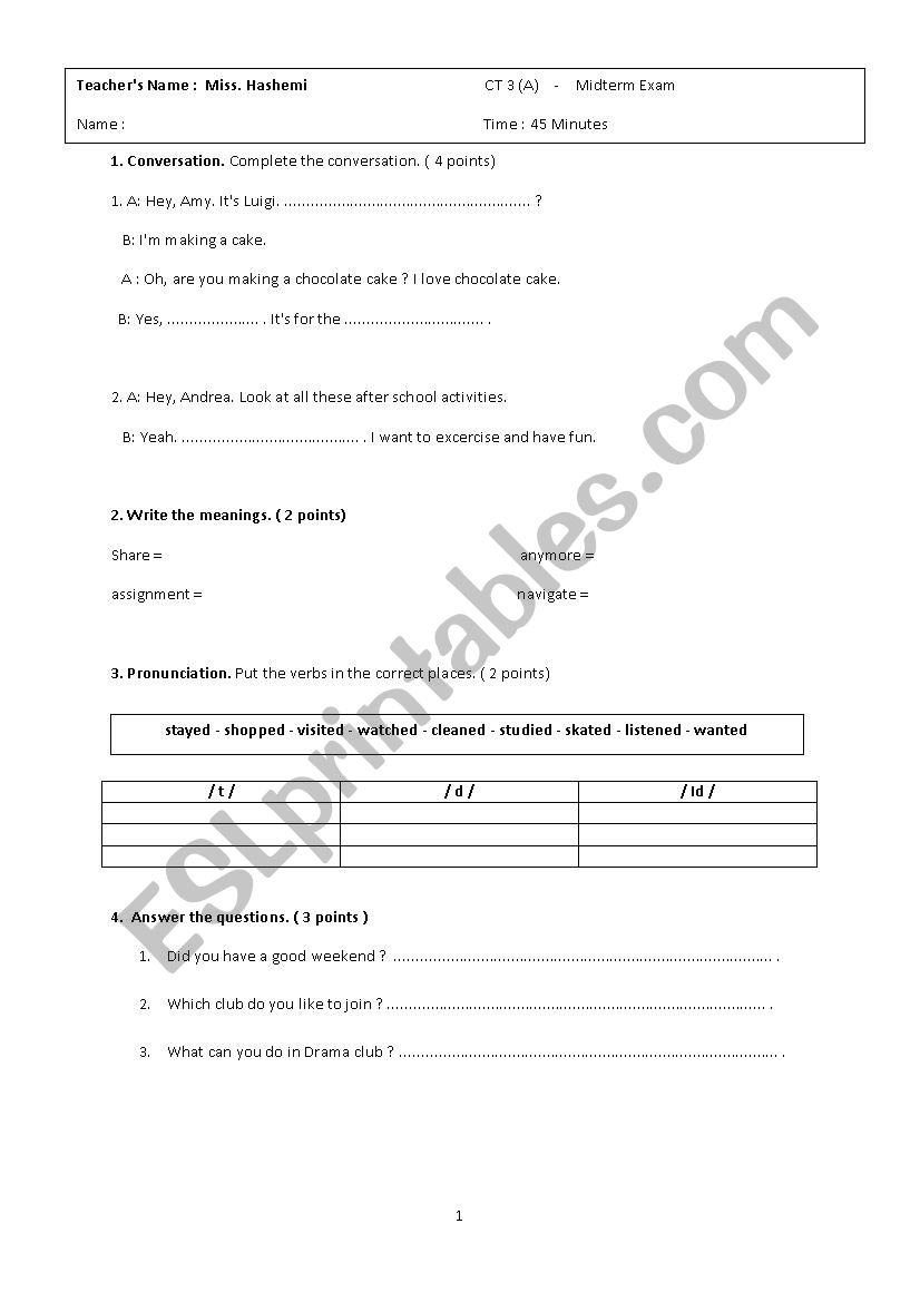 a quiz of connect 3 A worksheet