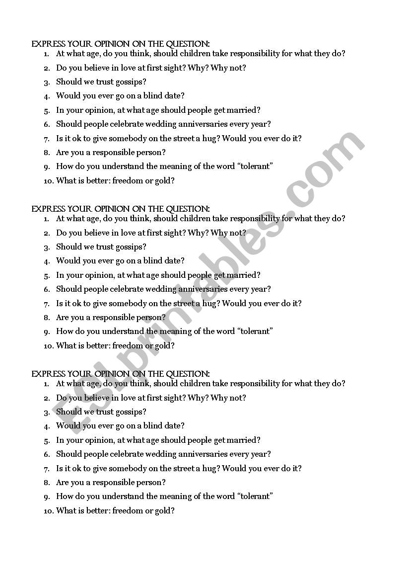 Express your opinion worksheet