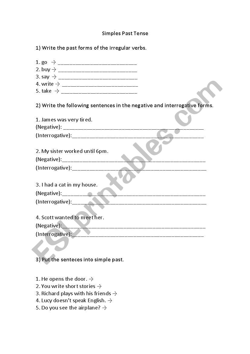 Simple Past Tense Exercises worksheet