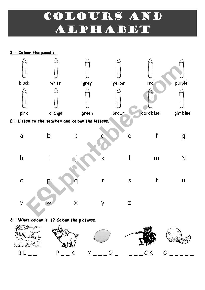 colours and alphabet worksheet