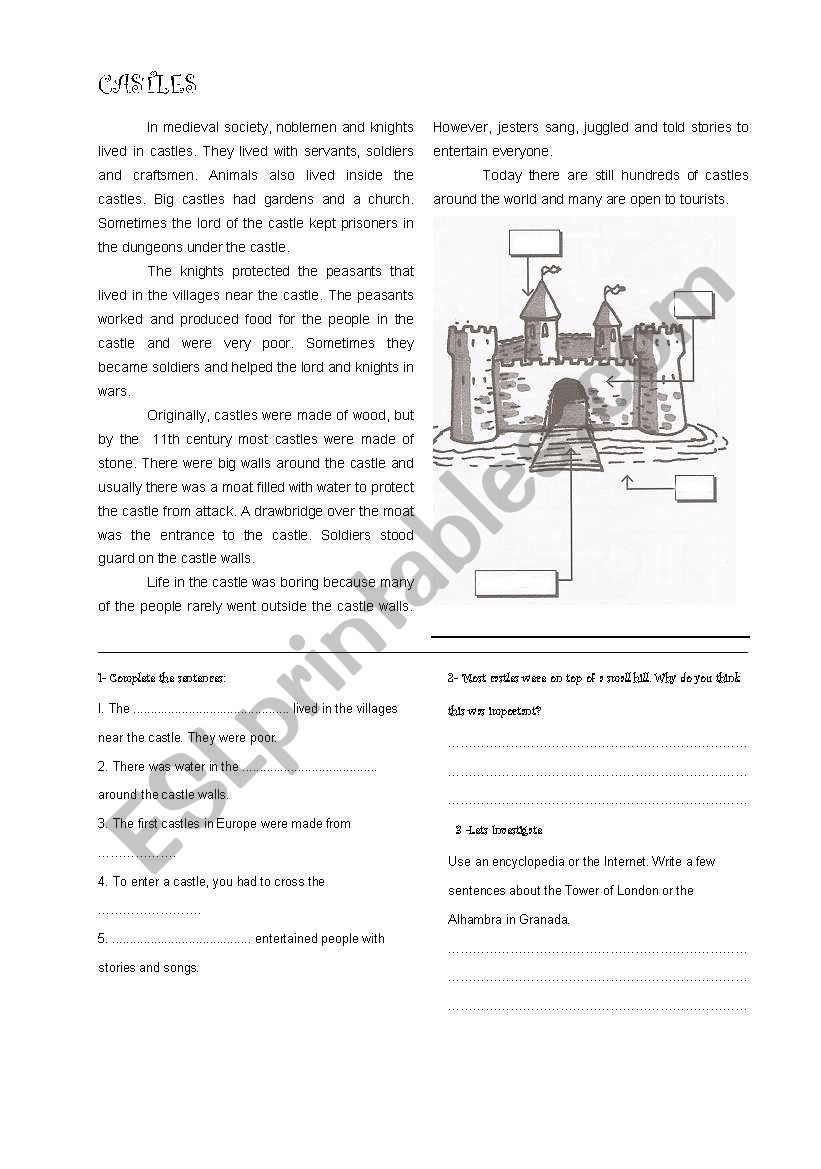 The life in medieval castles worksheet