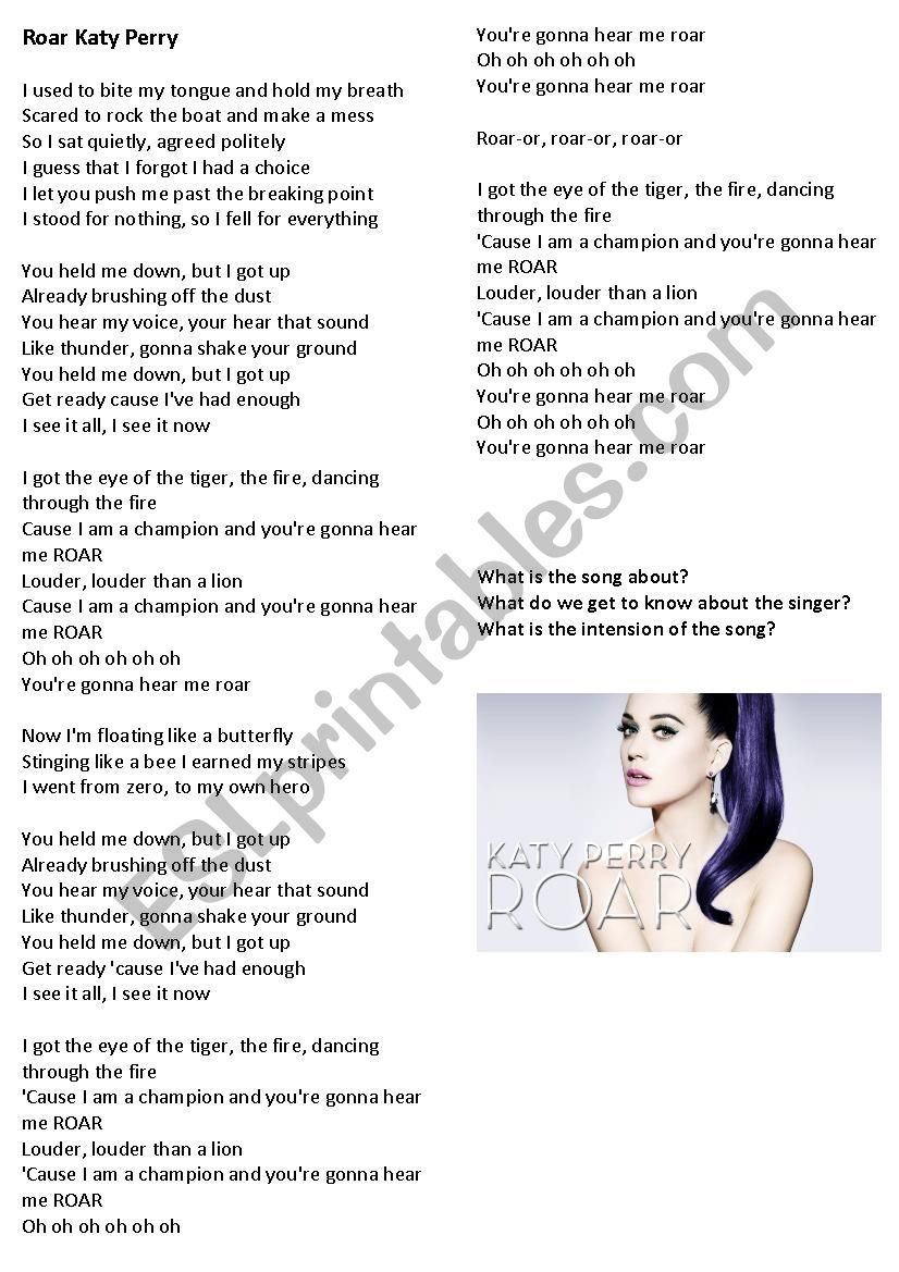Katy Perry Roar worksheet