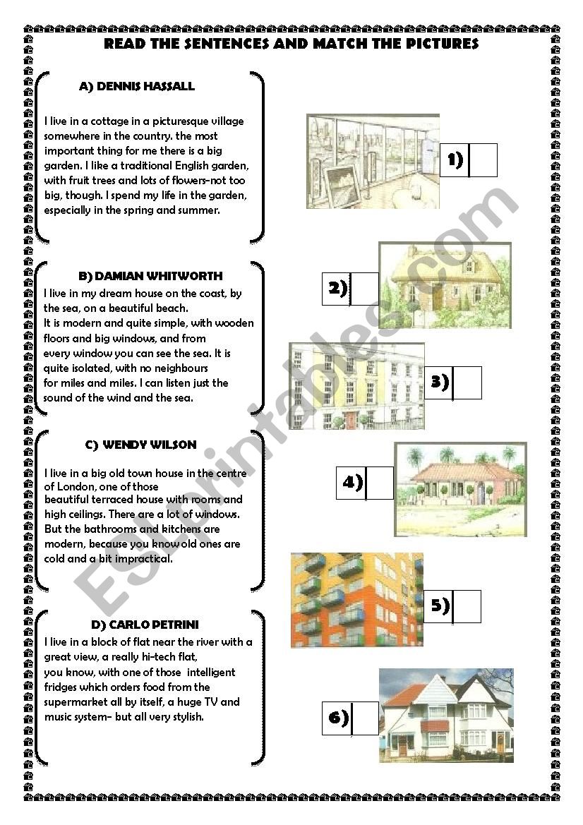 types of houses worksheet