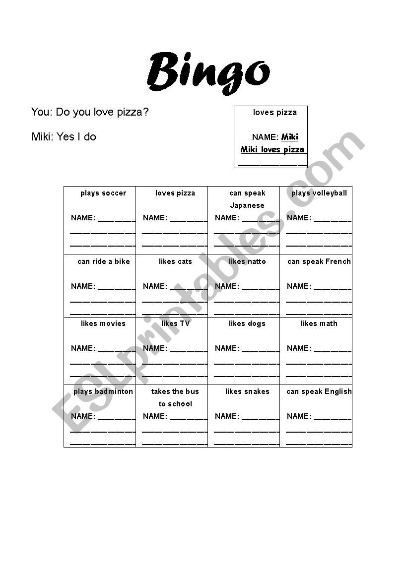 Human Bingo - Third Person / Subject Pronouns