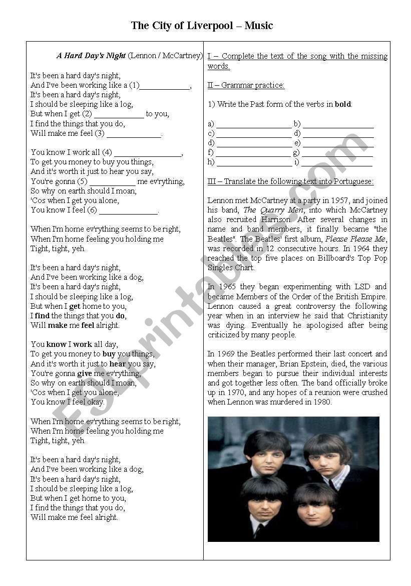 The Beatles and Liverpool worksheet