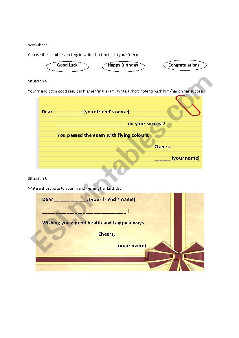 Greeting Notes worksheet