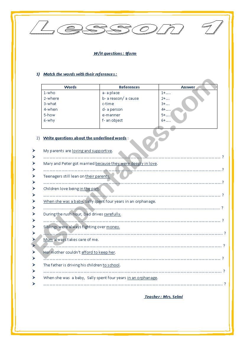 w/h questions worksheet