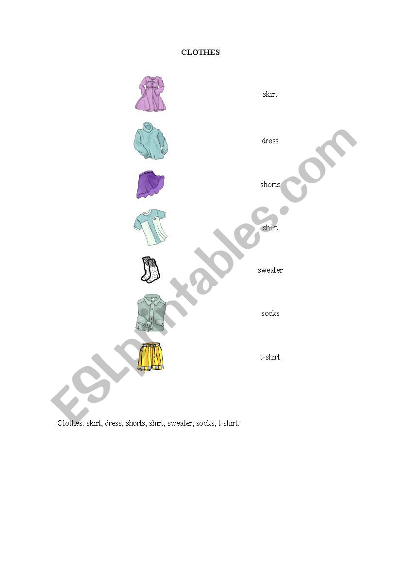 Clothes worksheet