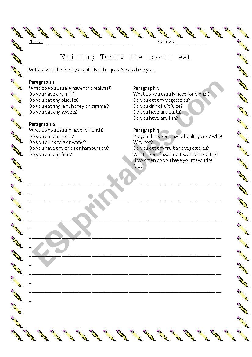 Writing The food I eat worksheet