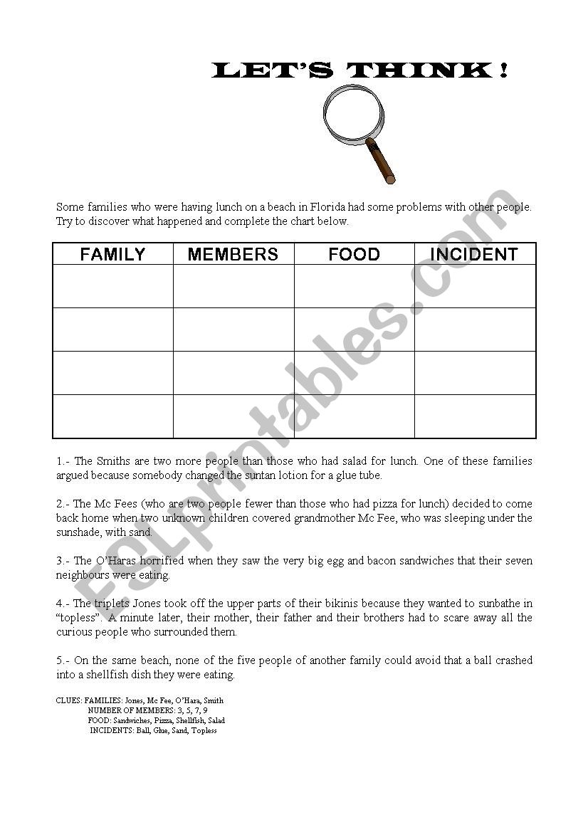 Beach problem worksheet