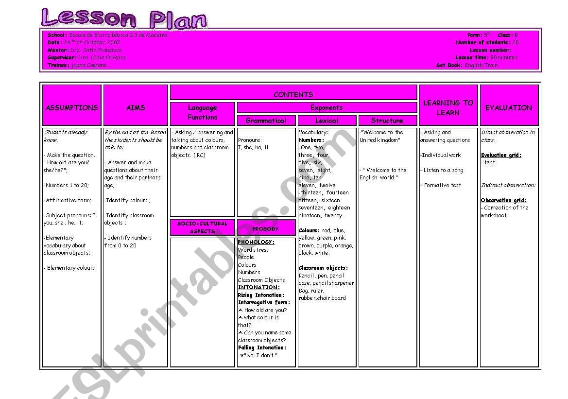 lesson plan worksheet