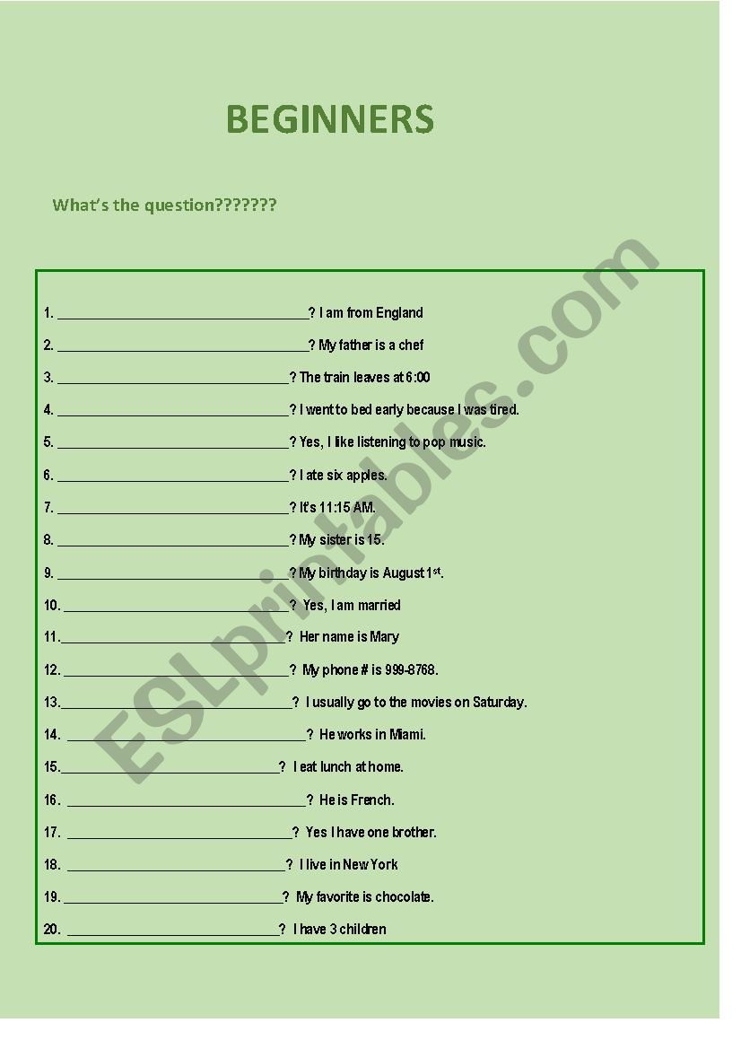 Whats the Question? worksheet