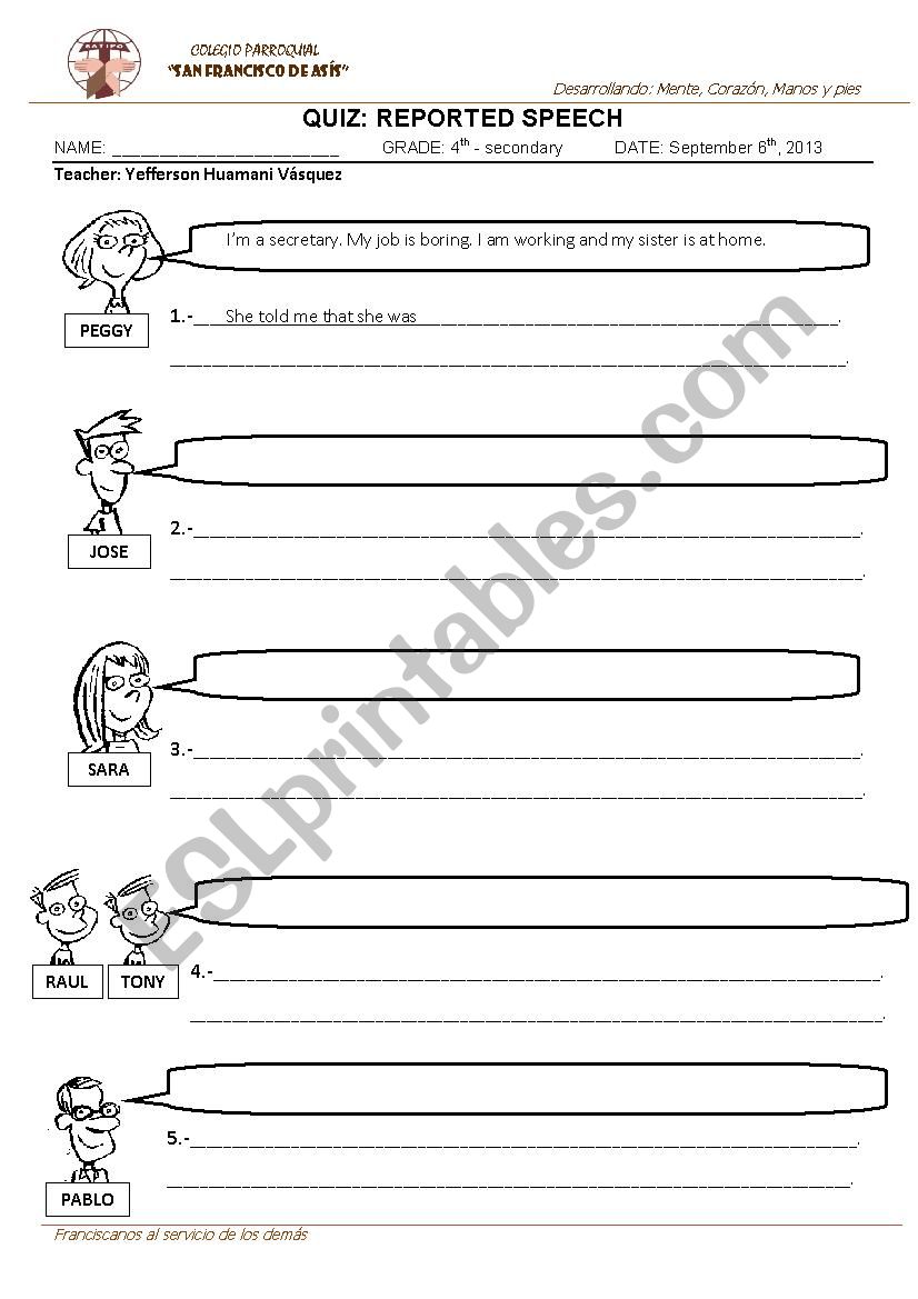 Reported speech worksheet