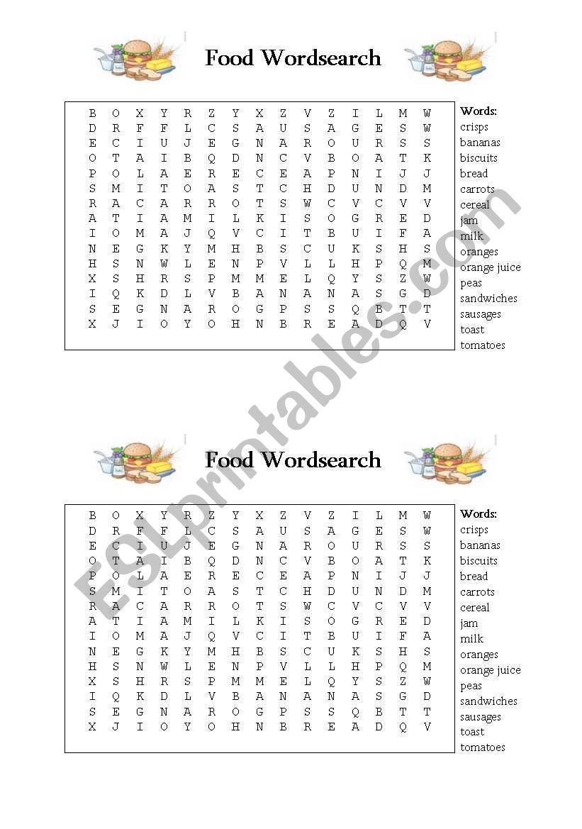 food - wordsearch worksheet