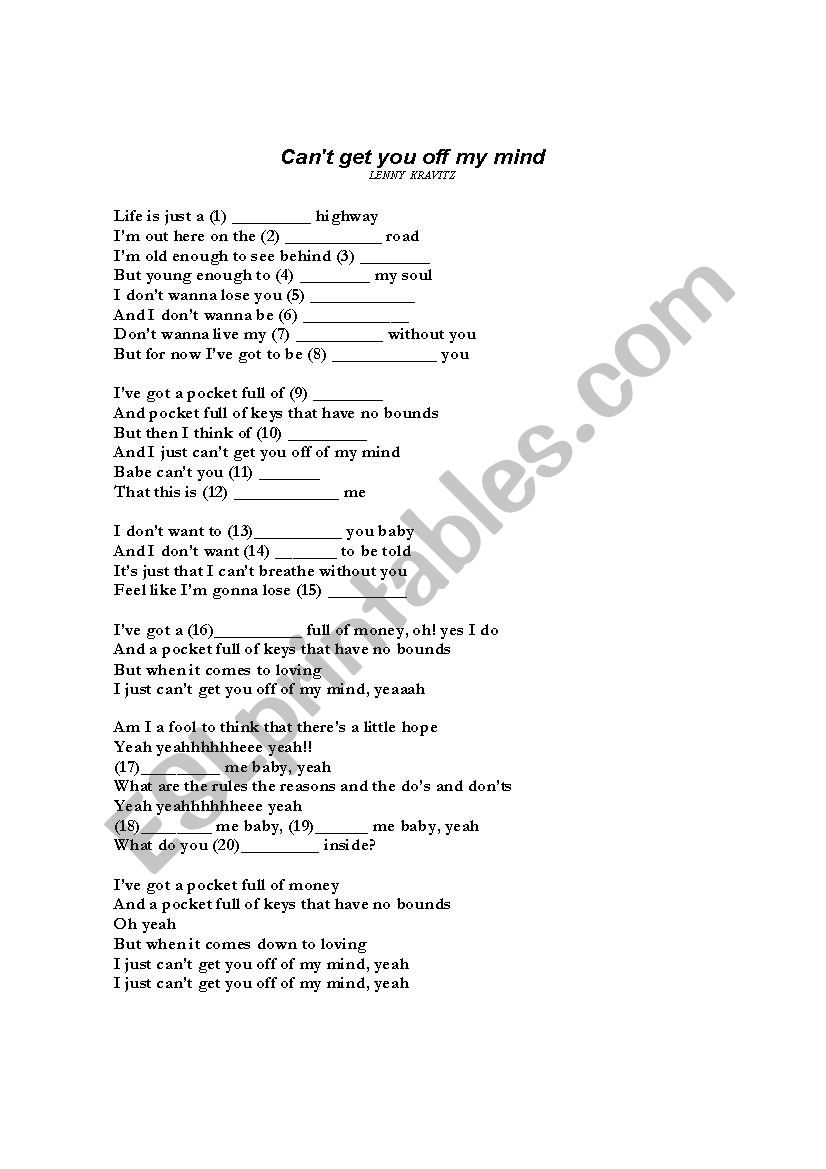 Can T Get You Off My Mind Deutsche übersetzung Can´t get you off my mind - ESL worksheet by goyopuma