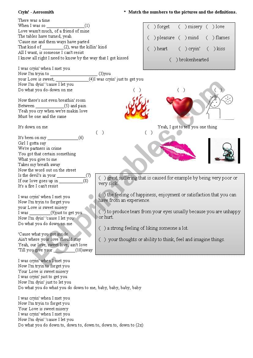 Cryin Aerosmith worksheet