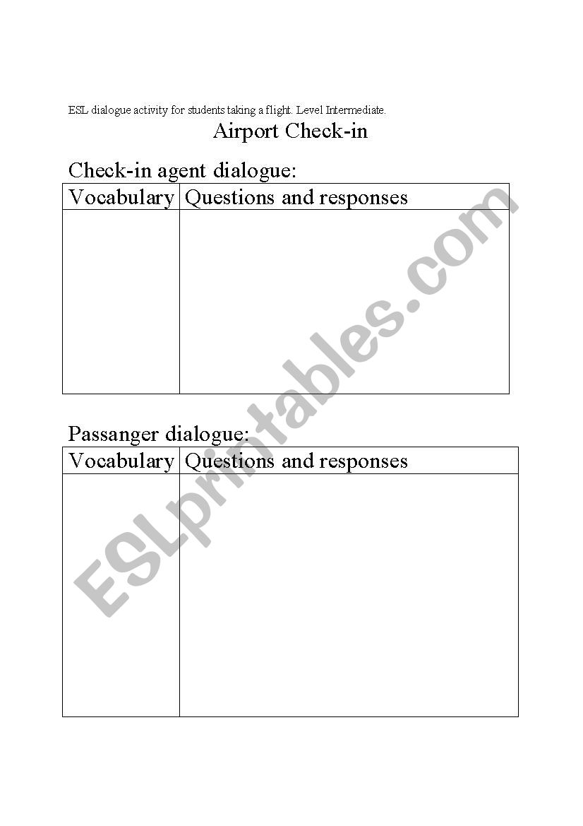 ESL AIRPORT DIALOGUE ACTIVITY worksheet