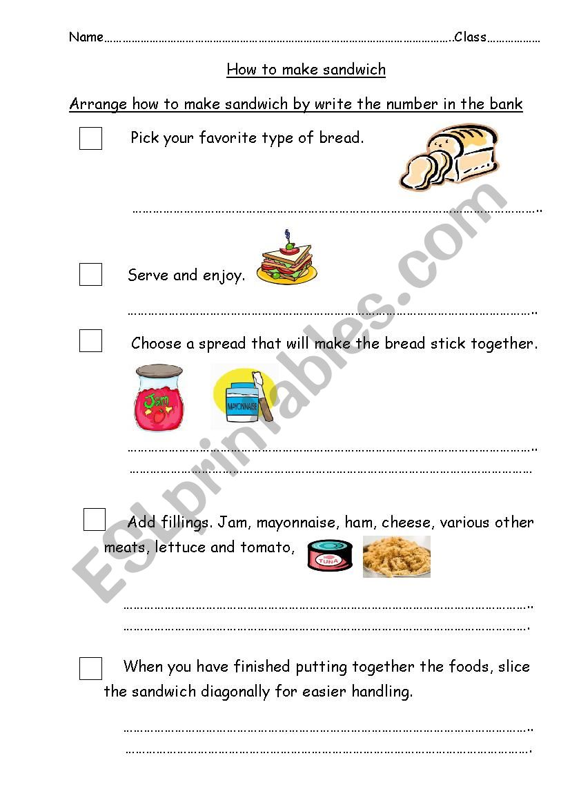 How to make sandwich worksheet