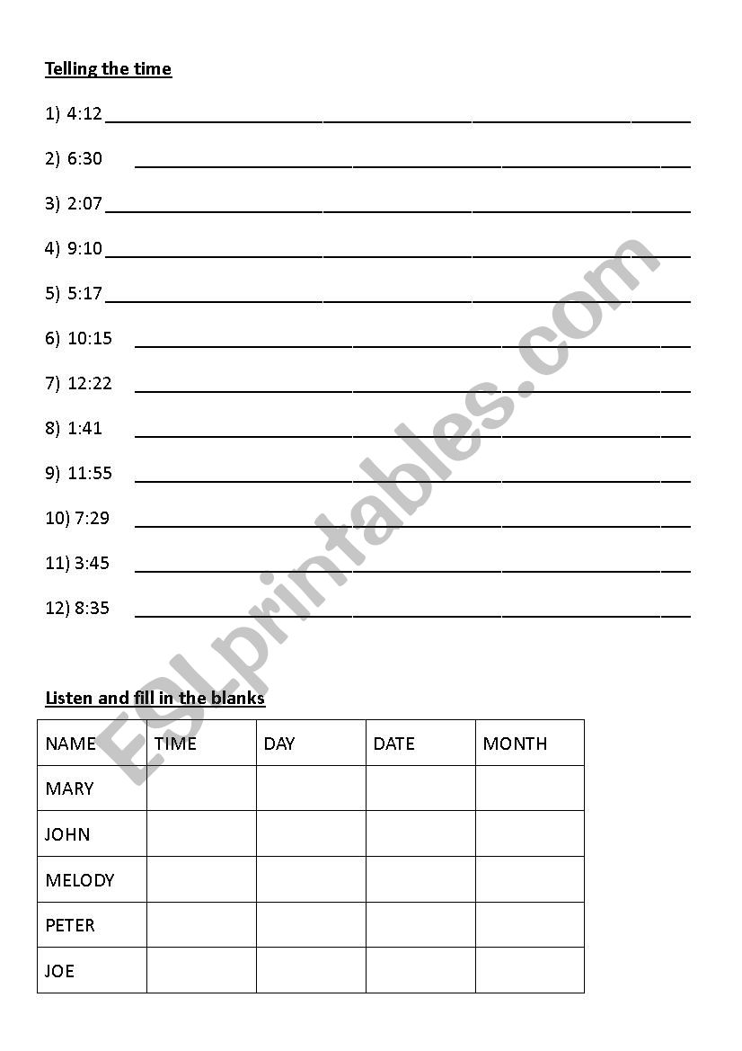 Time worksheets worksheet