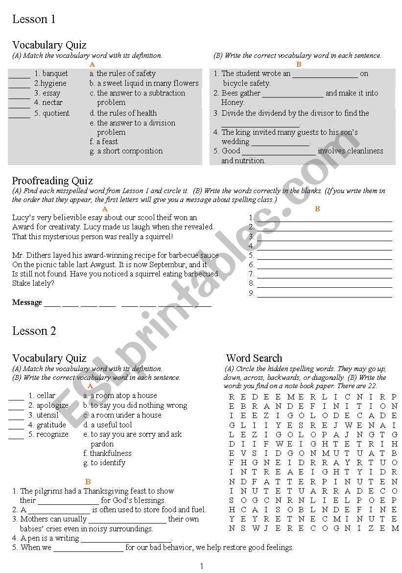 Spelling Lesson for Grade 5 worksheet