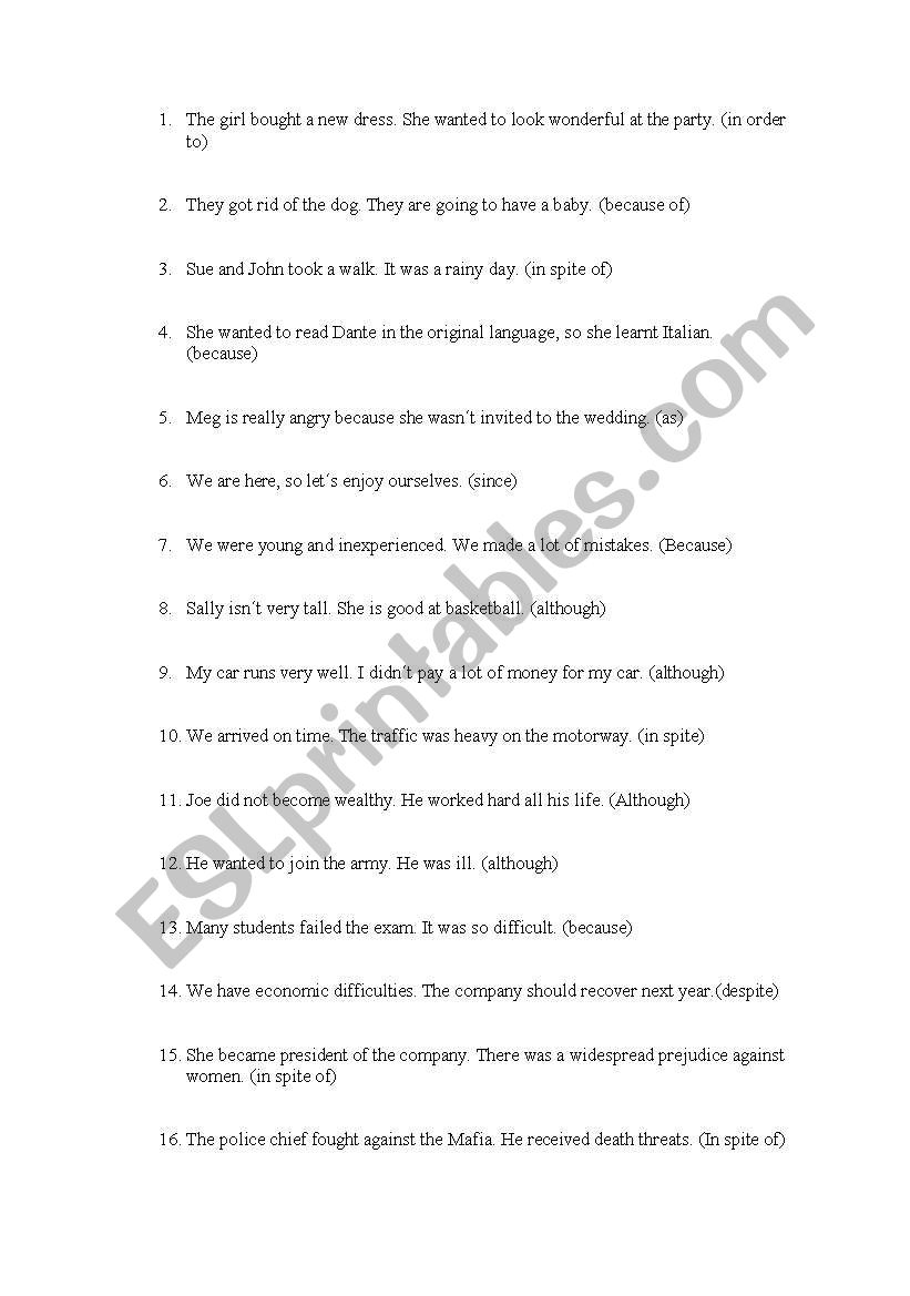 REPHRASING EXERCISES worksheet