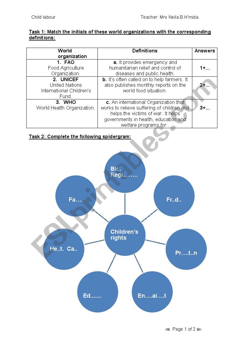 CHILD LABOUR worksheet