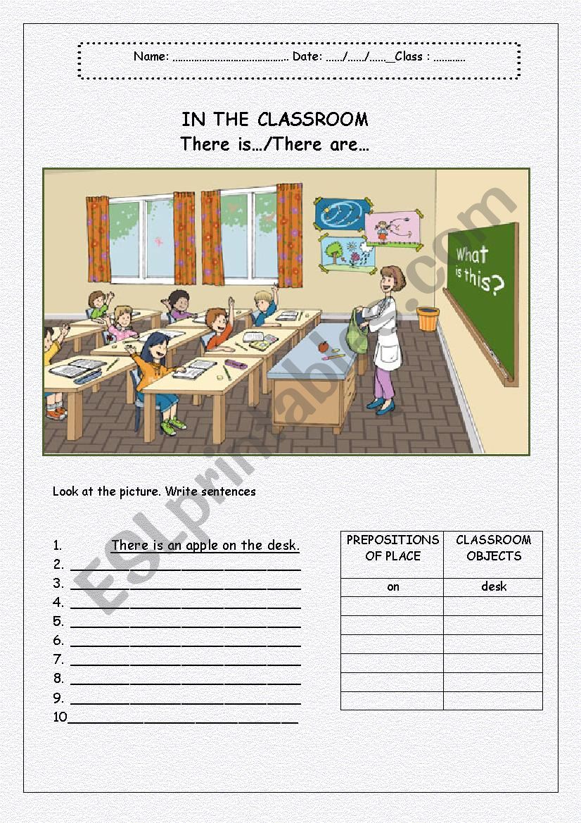 In the classroom worksheet