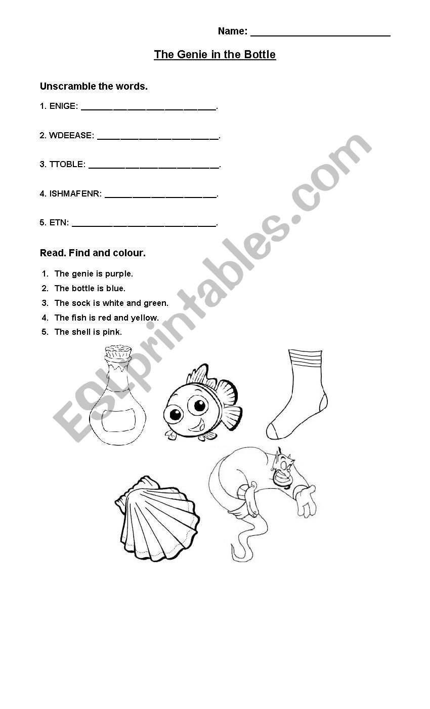 the genie in the bottle worksheet
