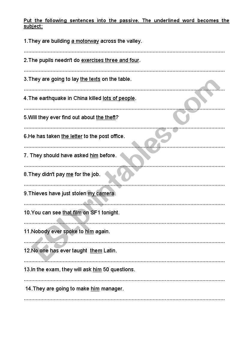 passive worksheet