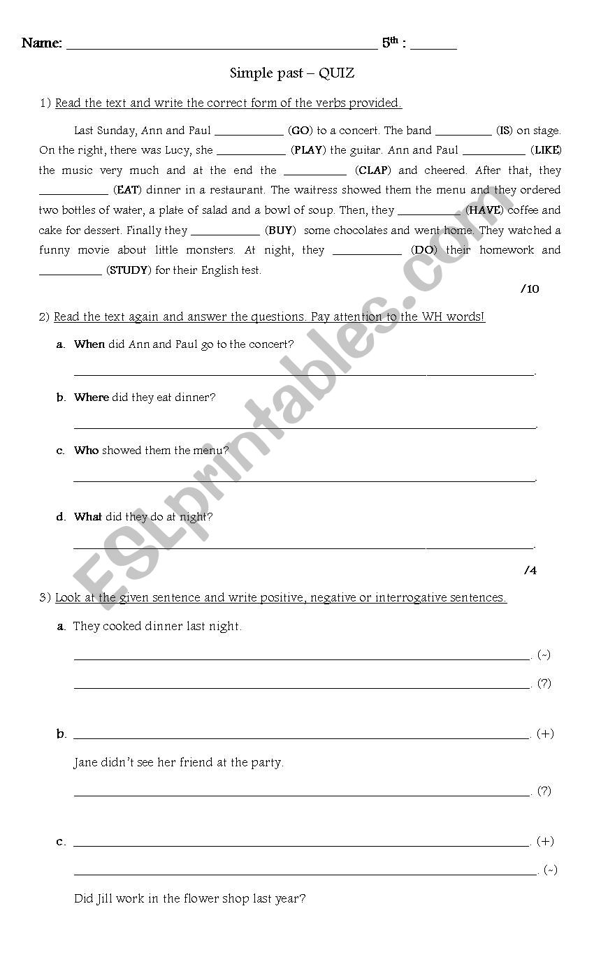 Simple past worksheet