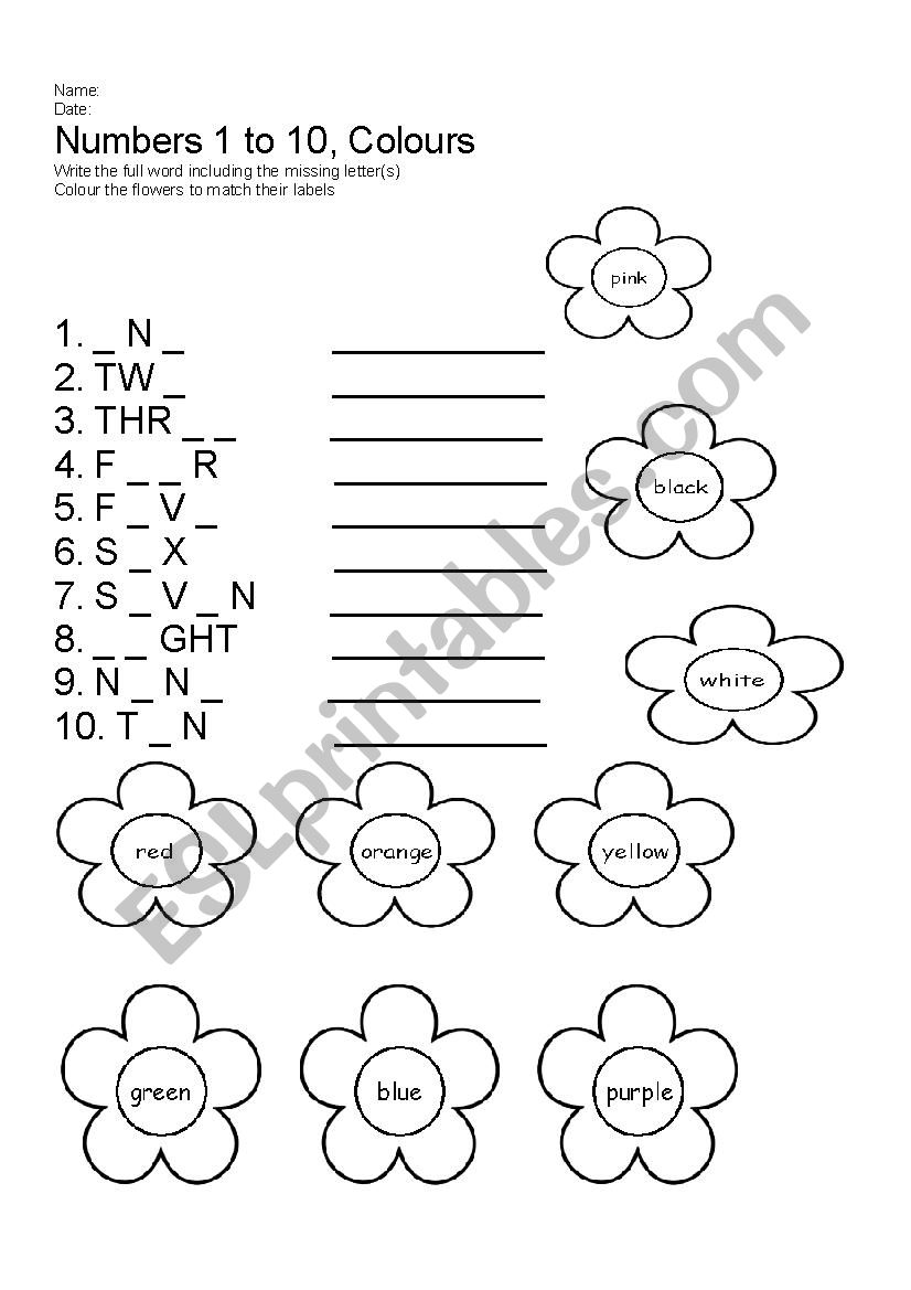 Numbers 1-10 worksheet