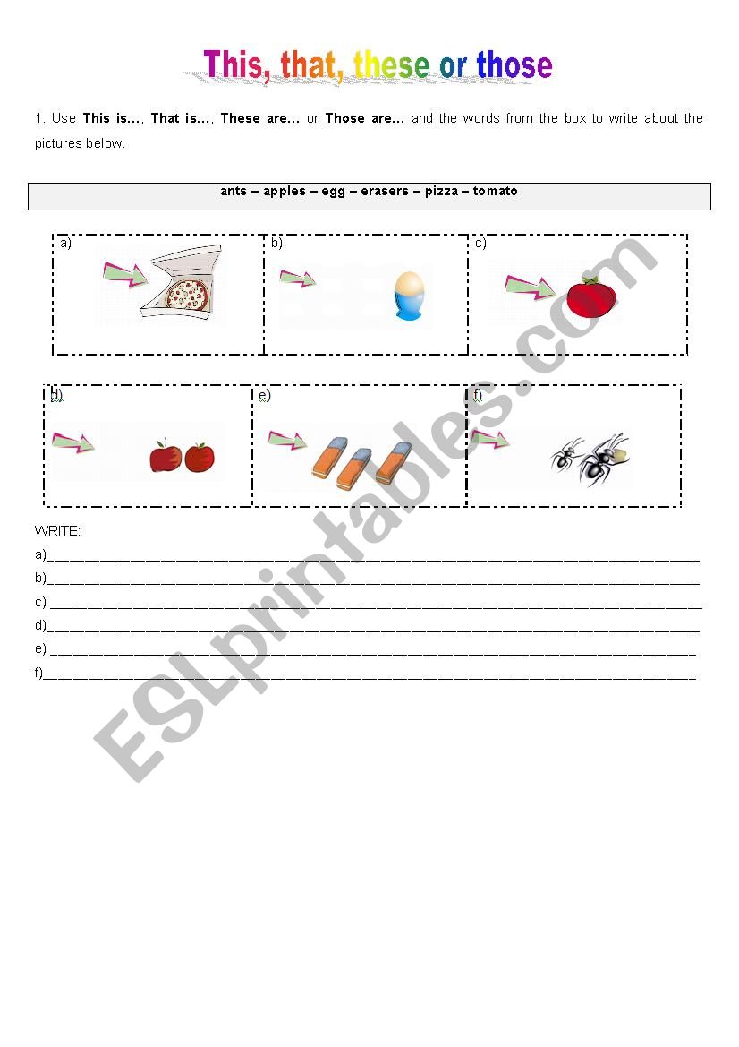 Demonstratives pronouns worksheet