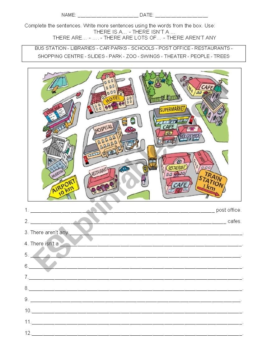 Places and there to be worksheet