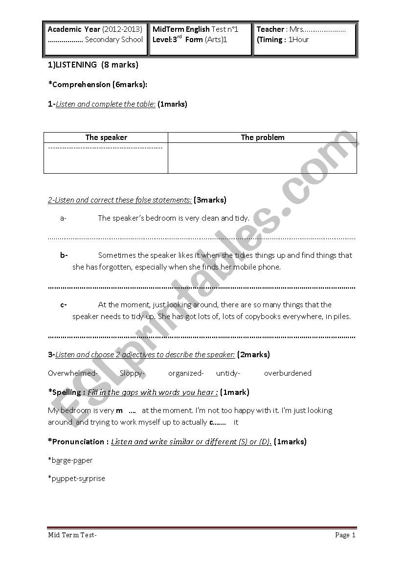 mid term test 1 worksheet