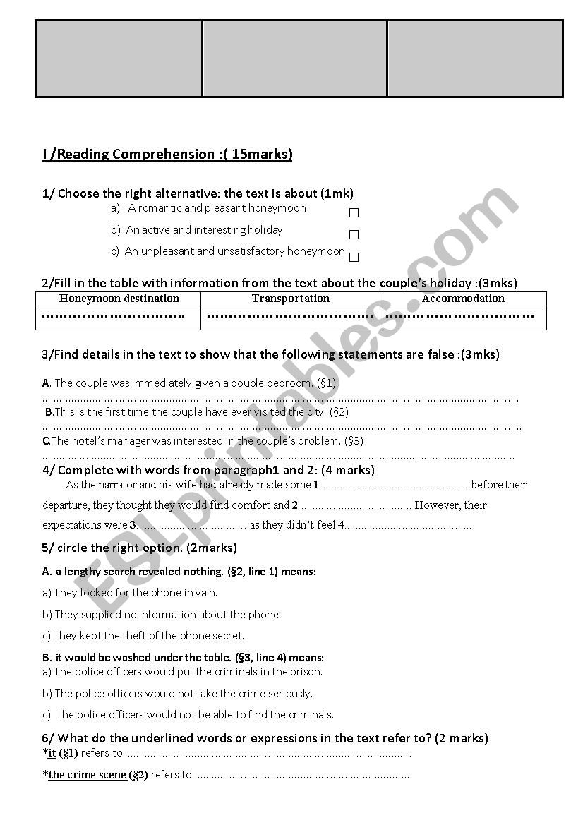 Full term test worksheet