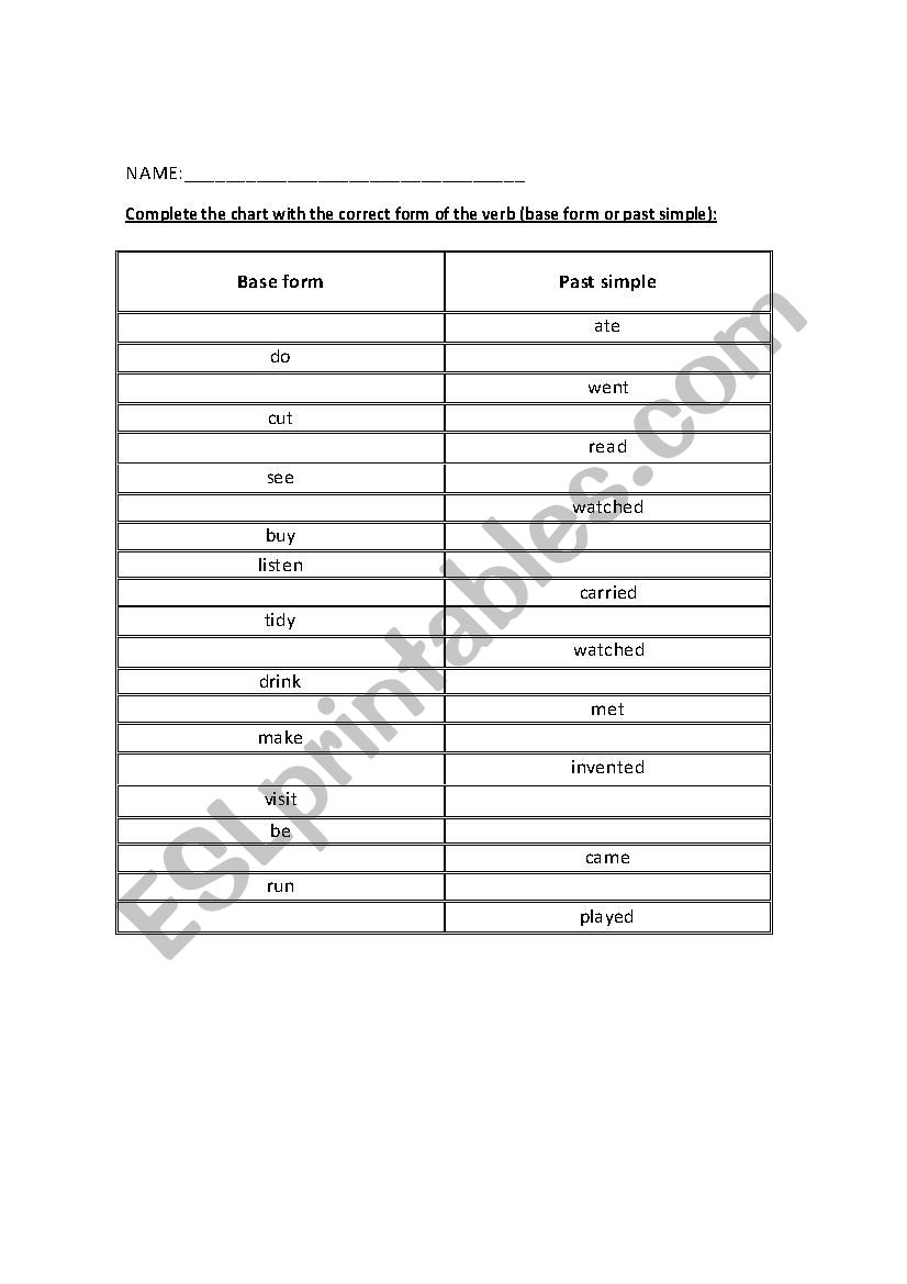 PAST SIMPLE  worksheet