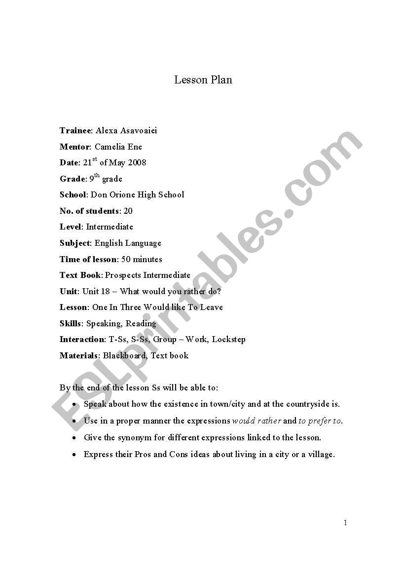 Lesson Plan worksheet