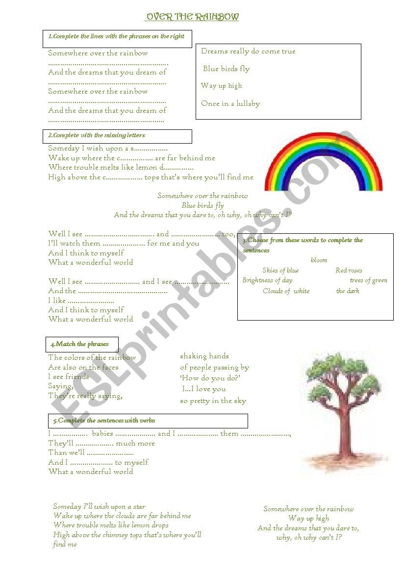 somewhere over the rainbow worksheet