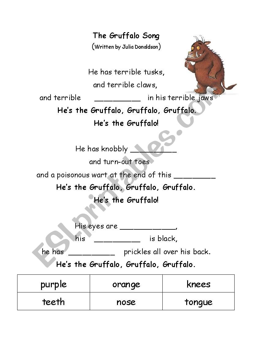 the gruffalo song worksheet